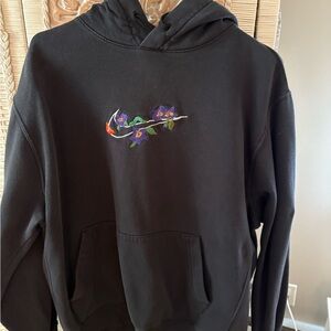 Nike Black Hoodie with Purple and Red Floral Embroidery